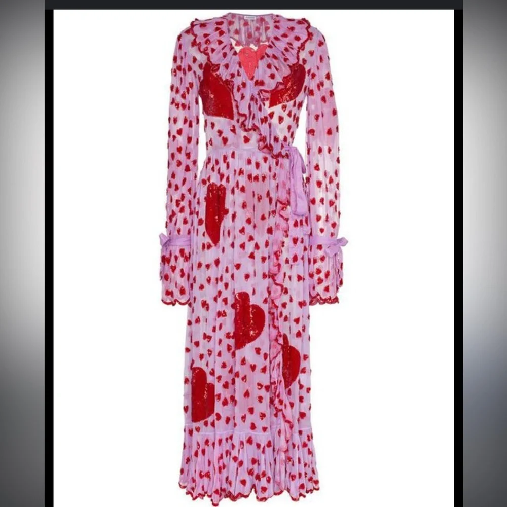 NWOT $2,250 Ashish Valentine Heart embroidered Sequin Organza Wrap Dress in Pink - Picture 11 of 14